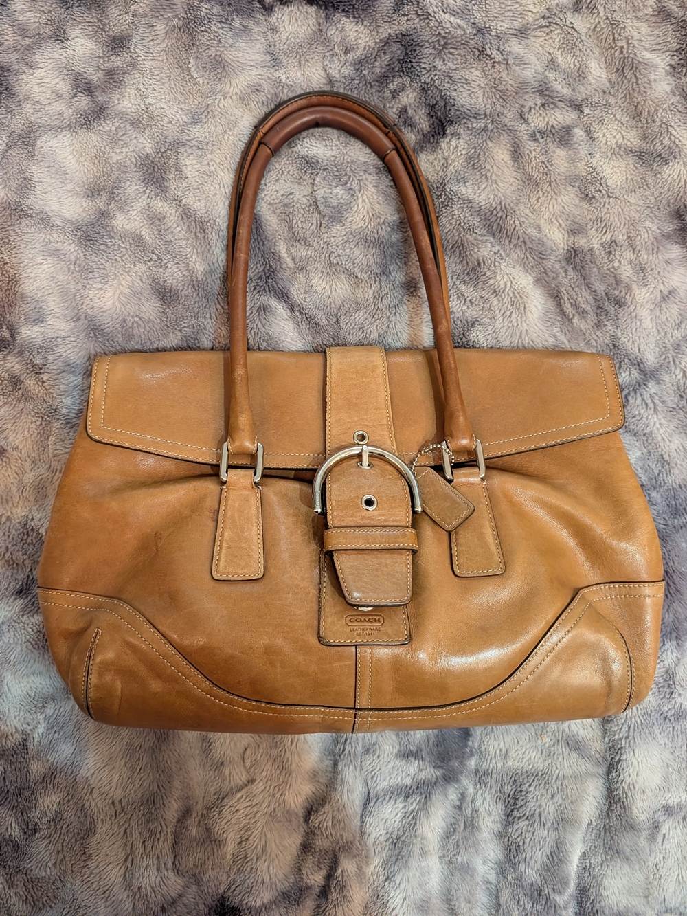 Coach Tan Leather Buckle Satchel
